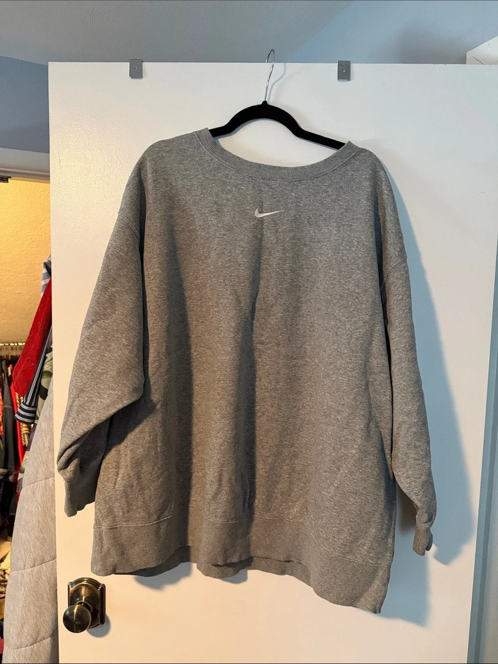 Nike Women’s Grey Crew Sweatshirt with White Swoosh